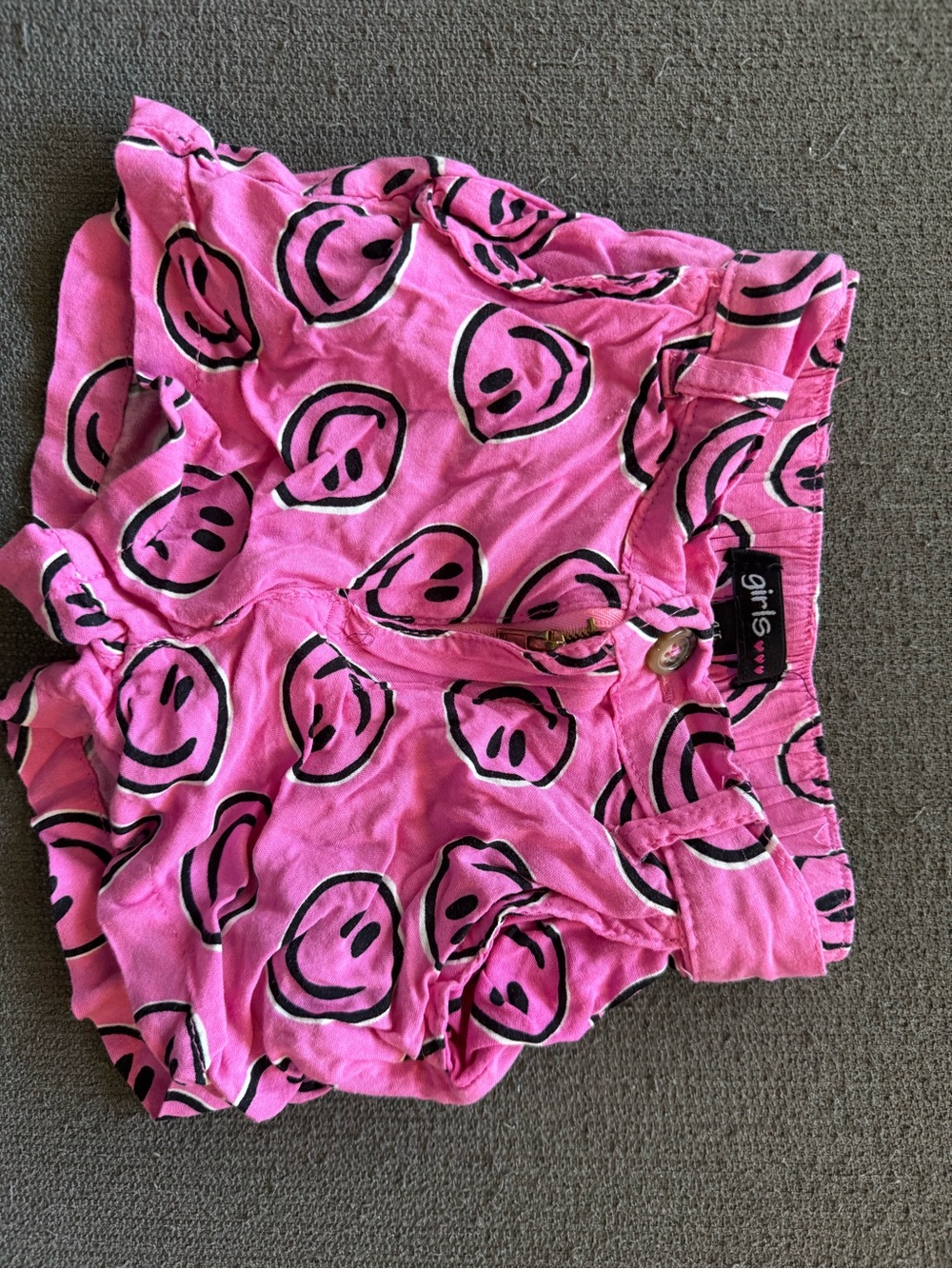 Girls Pink Smiley Print Cotton Shorts